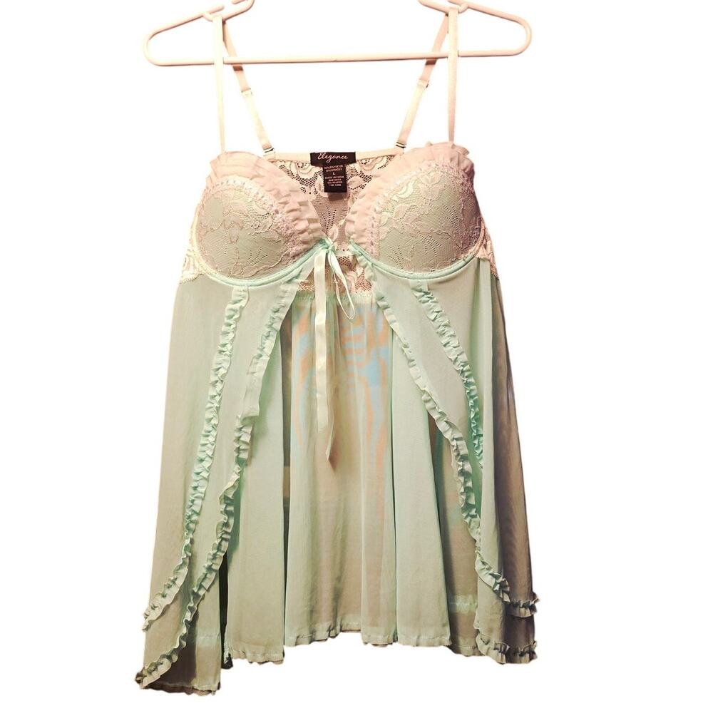 Elegance mint green baby doll chemise top size large